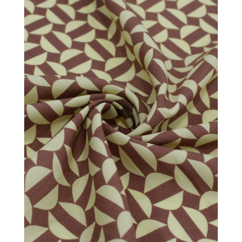 Tecido Viscose Semi Círculos Amarelo Manteiga e Castanho