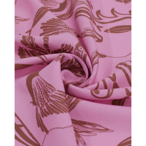 Tecido Viscose Estampa Tropical Marrom e Rosa