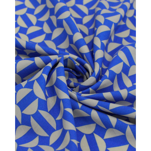 Tecido Viscose Semi Círculos Offwhite e Azul