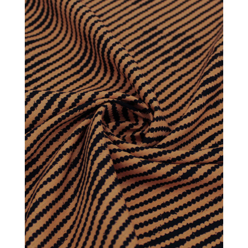 Tecido Viscose Texturizada Listras Pontilhadas e Flores Abstratas Preto e Argila