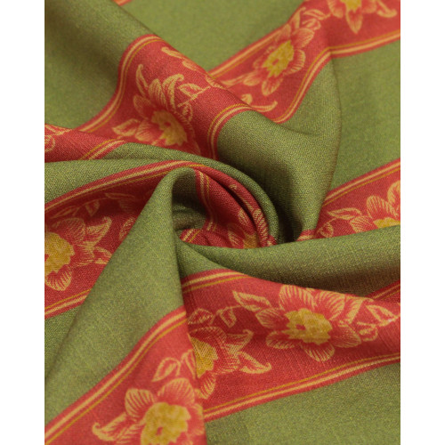 Tecido Viscose Texturizada Premium Listras Florais Amarelo, Vermelho e Verde Oliva