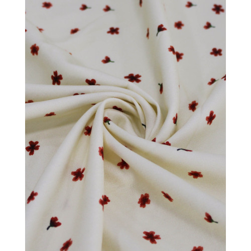 Tecido Viscose Premium Micro Tapete Floral Vermelho e Creme