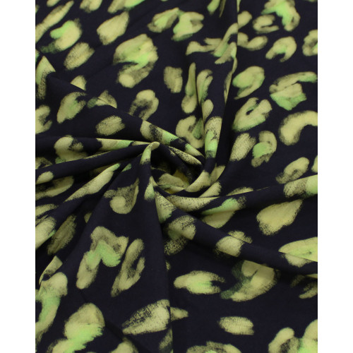 Tecido Viscose Premium Animal Print Abstrato Amarelo, Verde e Preto