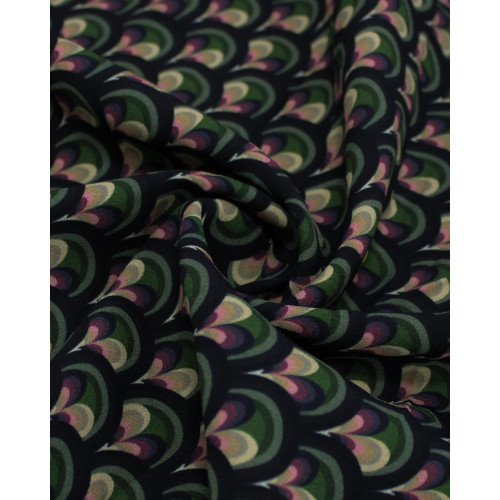 Tecido Crepe de Viscose Grossa Premium Escamas Bege, Verde e Preto