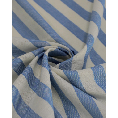 Tecido Tricoline Verano Premium Listras Verticais Azul Celeste e Offwhite
