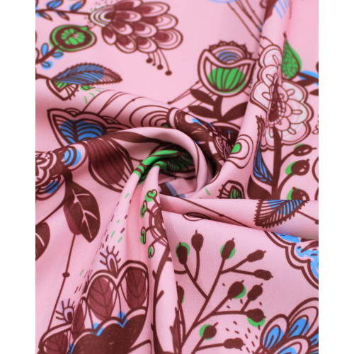 Tecido Micro Fibra Alfaiataria Estampa Floral Abstrata Colorido e Rosa