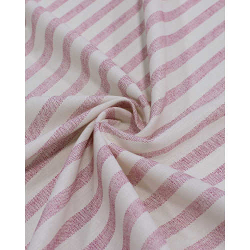 Tecido Linho Misto Listrado Rosa e Offwhite