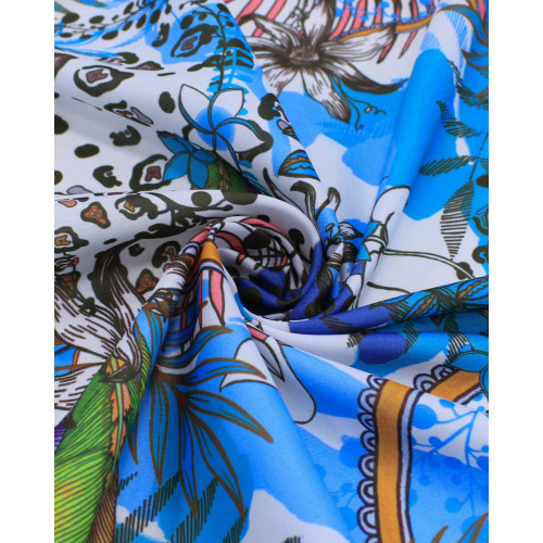 Tecido Crepe Silk Multi Floral Colorida e Branco