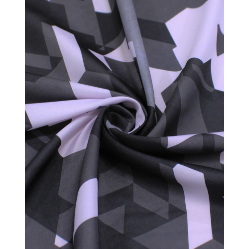 Tecido Crepe Silk Geométrico Irregular Rosa Quartzo e Tons de Cinza