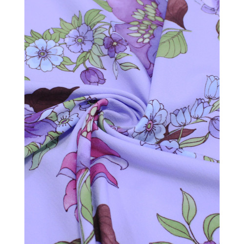 Tecido Micro Fibra Alfaiataria Ramos Florais Colorido e Lilás