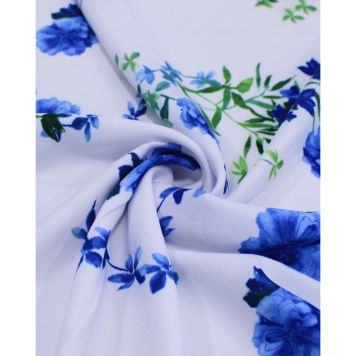 Tecido Micro Fibra Alfaiataria Ramos Florais Verde, Azul e Branco