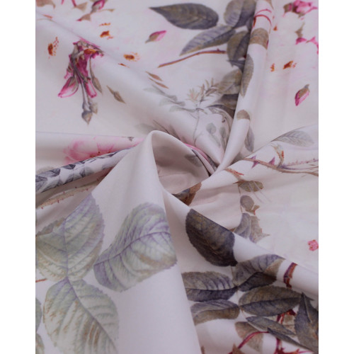 Tecido Crepe Salinas Ramos Florais Tons Pastéis de Rosa