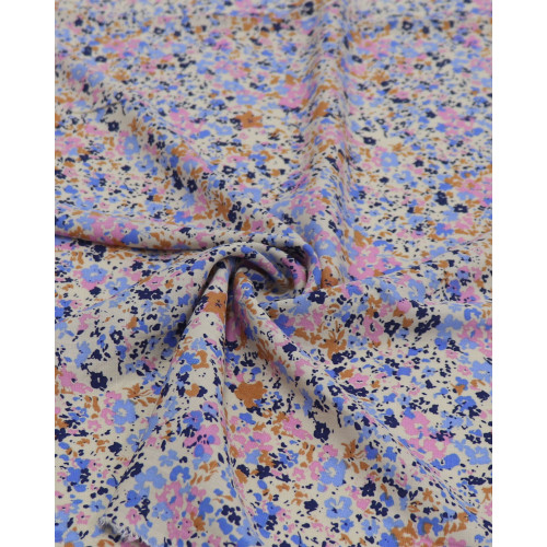 Tecido Viscose Texturizada Floral Liberty Tons de Rosa e Azul