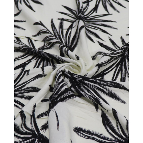Tecido Viscose Texturizada Macro Folhagem Preto e Offwhite