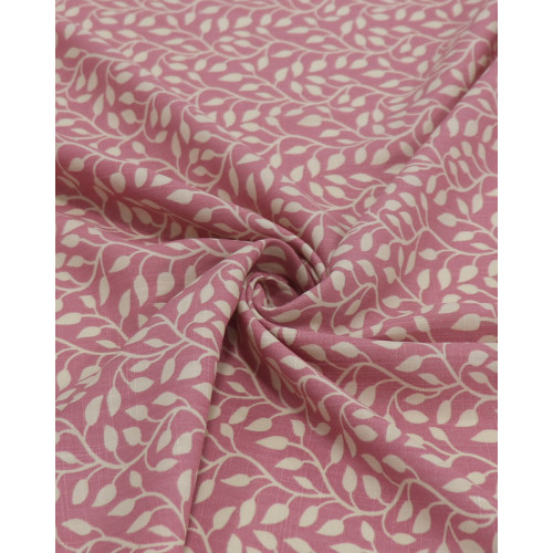 Tecido Viscose Texturizada Ramos Ondulados Creme e Rosé
