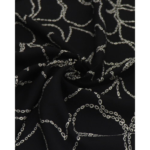 Tecido Viscose Tapete Floral Abstrato e Offwhite e Preto