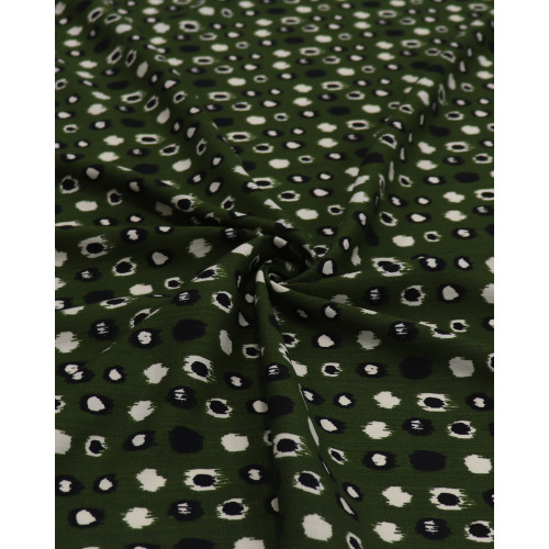 Tecido Viscose Texturizada Pontos Geométricos Preto, Creme e Verde Oliva