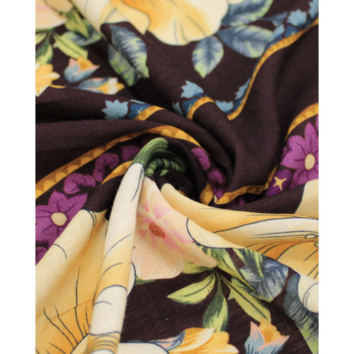 Tecido Viscose Texturizada Premium Listras Estampadas Macro Floral Colorido e Roxo Imperial