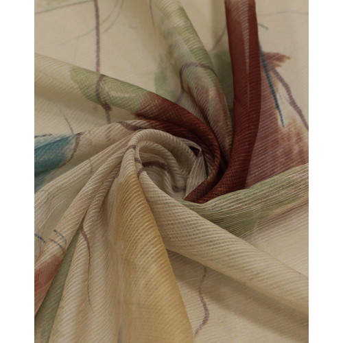 Tecido Crepe Chiffon Texturizado Pintura Abstrata Tons Terrosos