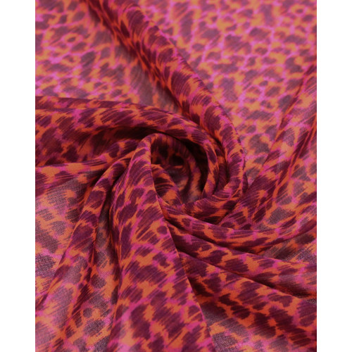 Tecido Crepe Chiffon Animal Print Roxo e Vermelho