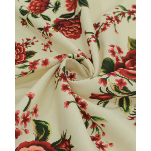 Tecido Linho Misto Rústico Macro Estampa Floral em Recortes Vermelho e Creme