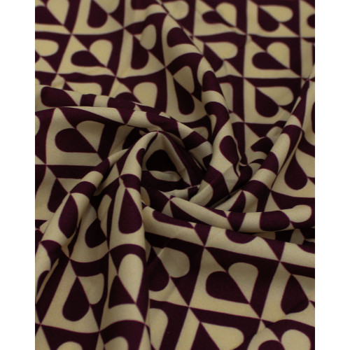Teicdo Viscose Premium Corações Geométricos Roxo Imperial e Creme