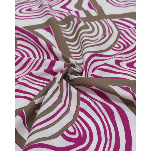 Tecido Tricoline Italiano Quadros e Riscos Ondulados Roxo, Branco e Nude