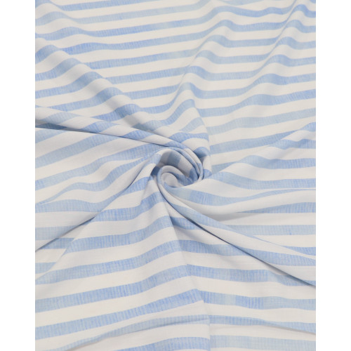 Tecido Viscose Texturizada Listrado Azul Claro Estonado e Branco (0.5m)