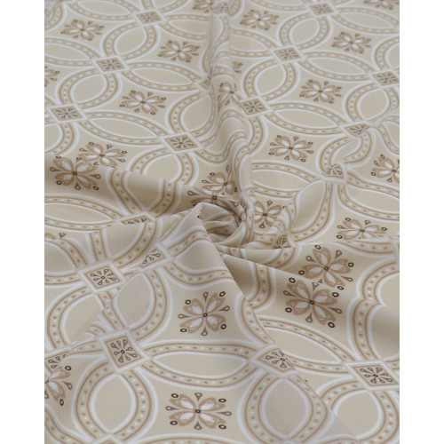 Tecido Crepe Koshibo Leve Estampa Vintage Nude, Branco e Bege