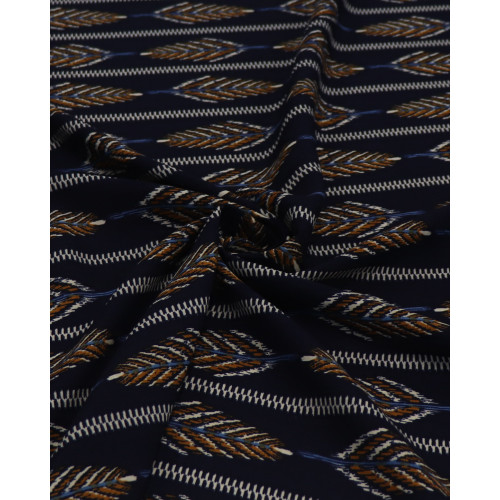 Tecido Viscose Texturizada Listrado Étnico Laranja e Azul Marinho Noite