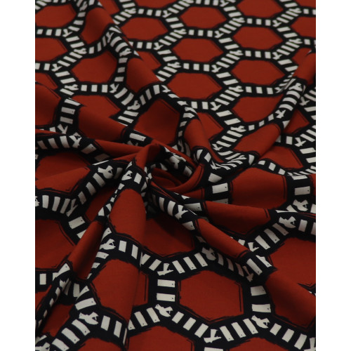 Tecido Viscose Colméias Terracota, Offwhite e Preto
