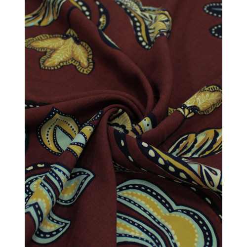 Tecido Viscose Figuras Abstratas Amarelo, Verde Menta e Marrom