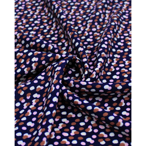 Tecido Viscose Pingos Sobrepostos Colorido e Azul Marinho Noite