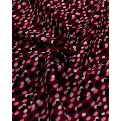 Tecido Viscose Pingos Sobrepostos Colorido e Marsala