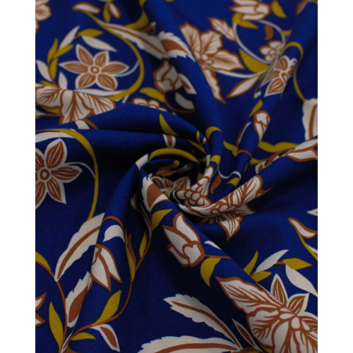 Tecido Viscose Ramos Florais Colorido e Azul Maringo