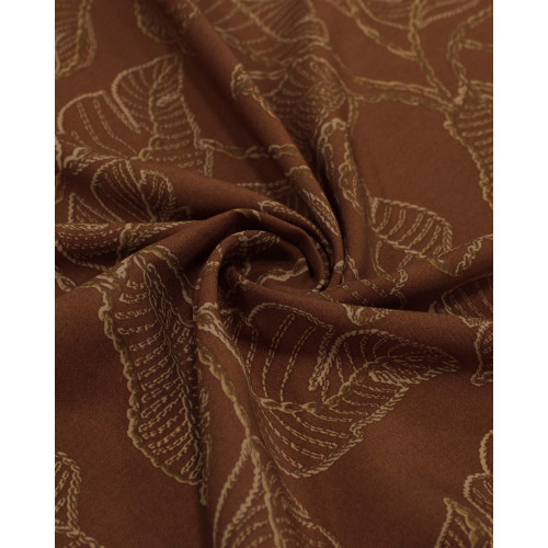 Tecido Viscose Folhas em Tranças Argila e Marrom