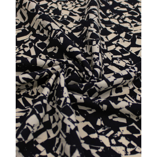 Tecido Viscose Arte Abstrata Bege e Preto