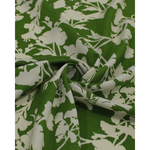 Tecido Viscose Flores Abstratas Offwhie e Vere Oliva