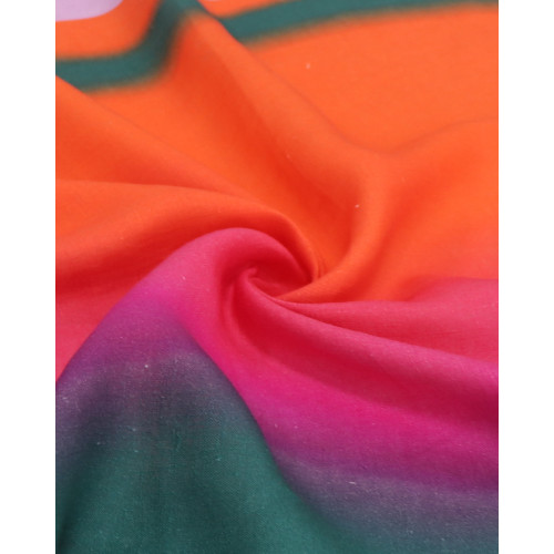 Tecido Linho Misto Italiano Barrado Duplo Degradê Ondulado Verde, Rosa e Laranja (COM DETALHES)