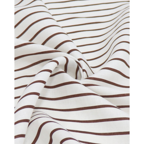 Tecido Linho Puro Italiano Listrado Marrom e Offwhite