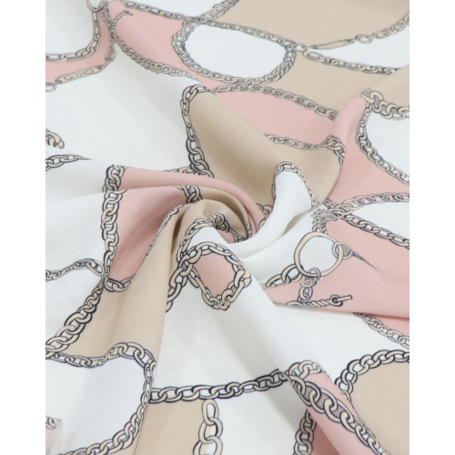 Tecido Crepe de Viscose Italiano Correntes Rosa Chá, Bege e Branco