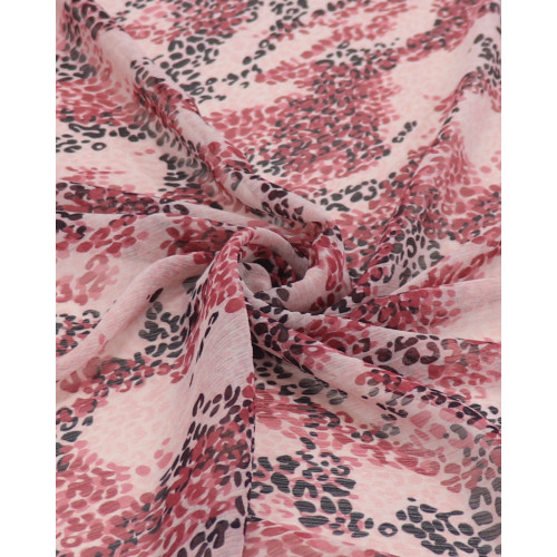 Tecido Crepe Chiffon Italiano Animal Print Sobreposto Preto e Tons de Rosa