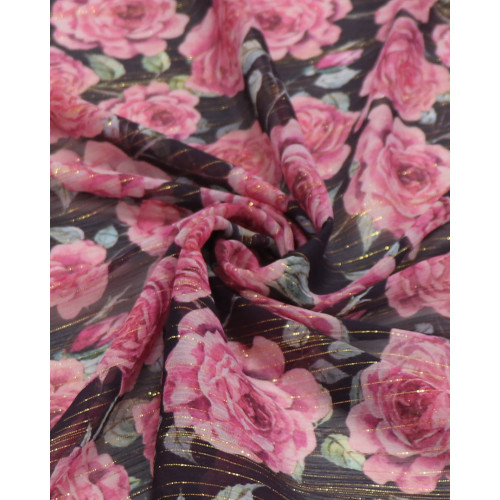 Tecido Crepe Chiffon Italiano Campo de Rosas com Lurex