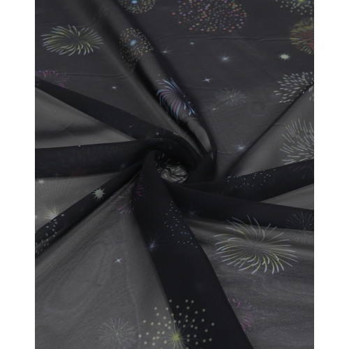 Tecido Crepe Chiffon Italiano Fogos de Artifício Colorido e Preto