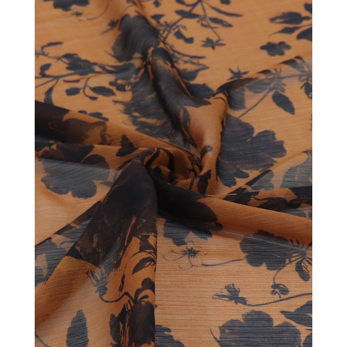 Tecido Crepe Chiffon Italiano Dupla Face Ramos Florais e Ferrugem