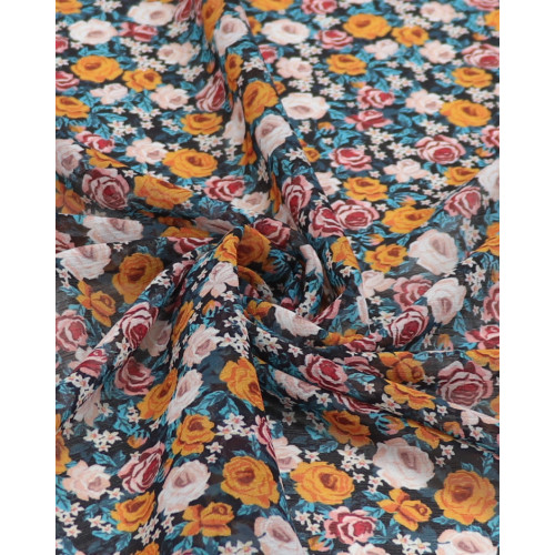 Tecido Crepe Chiffon Italiano Tapete de Rosas Colorido