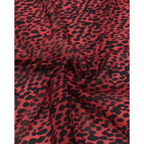 Tecido Crepe Chiffon Italiano Animal Print Preto e Vermelho
