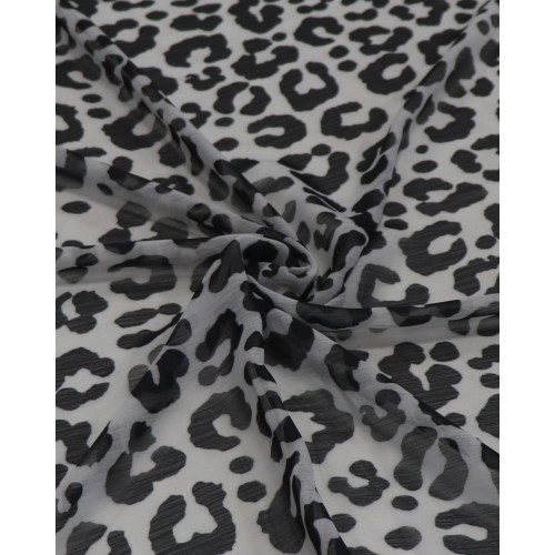 Tecido Crepe Chiffon Italiano Animal Print Preto e Cinza