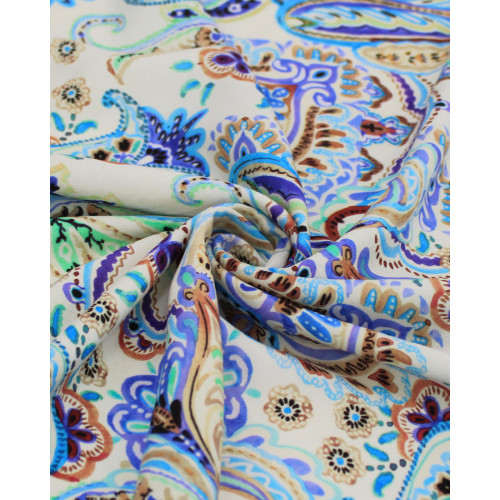 Tecido Viscose Italiano Ramos em Cashmere Abstratos Tons Frios