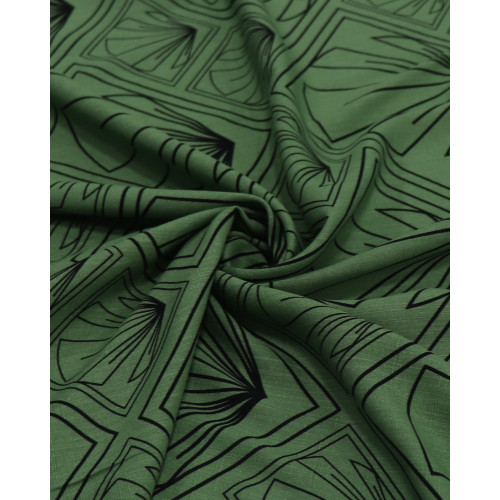 Tecido Viscose Texturizada Macro Conchas Preto e Verde Musgo (1.1m)